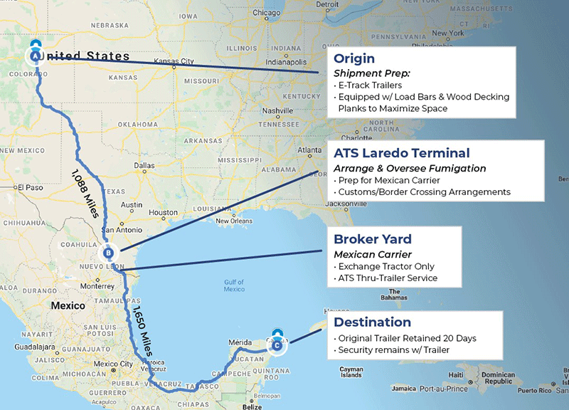 Route from Denver to Cancun